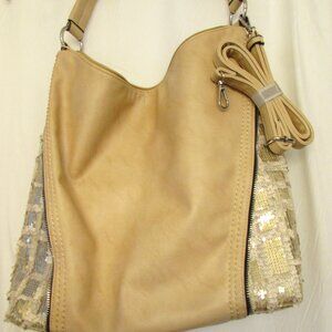 Marina Galanti Italian Large Tan & Sequin Adjustable Crossbody Strap 14"